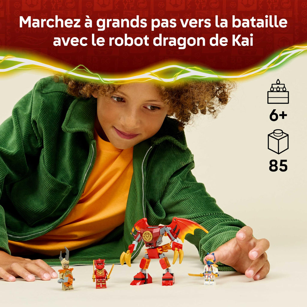 Ninjago Pack de Combat : Le Robot Dragon de Kai - Jouet Ninja avec Figurine d'action, 3 Minifigurines & Katanas - Cadeau d'anniversaire pour Garçon dès 6 Ans & Fans 71851
